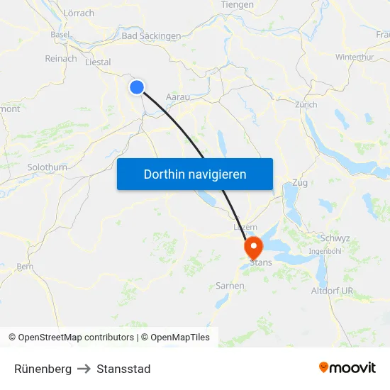 Rünenberg to Stansstad map