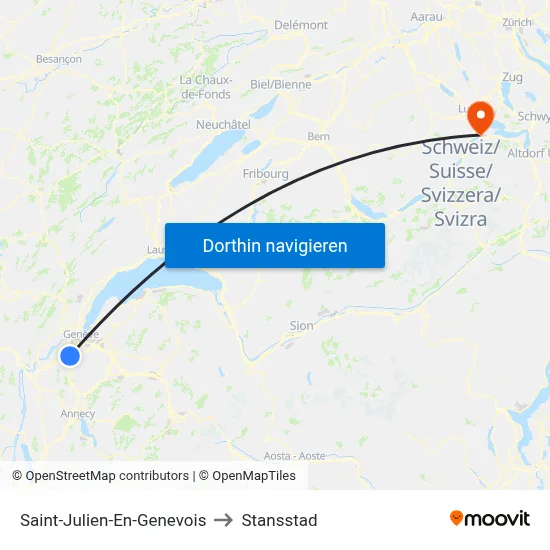 Saint-Julien-En-Genevois to Stansstad map