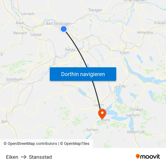 Eiken to Stansstad map