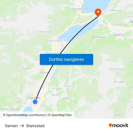 Sarnen to Stansstad map