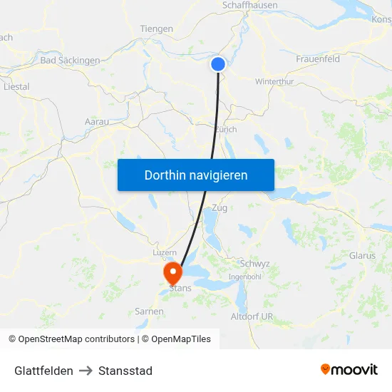 Glattfelden to Stansstad map