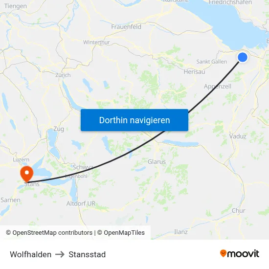 Wolfhalden to Stansstad map