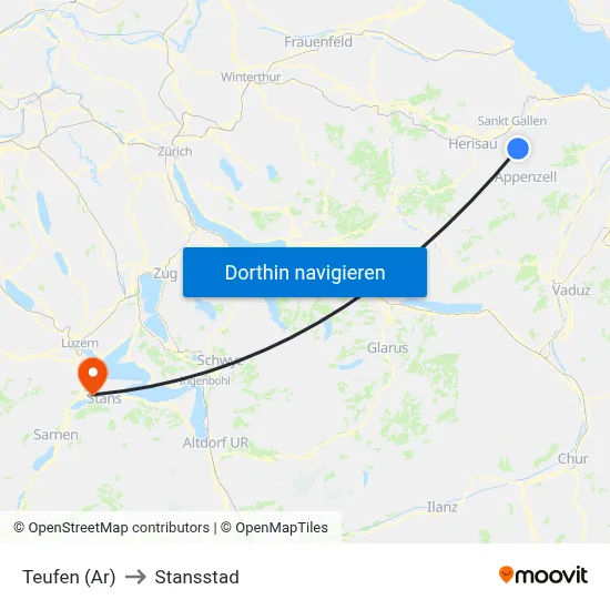 Teufen (Ar) to Stansstad map