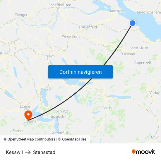 Kesswil to Stansstad map
