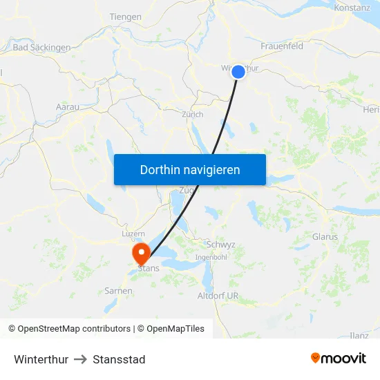 Winterthur to Stansstad map