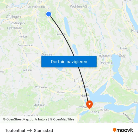 Teufenthal to Stansstad map
