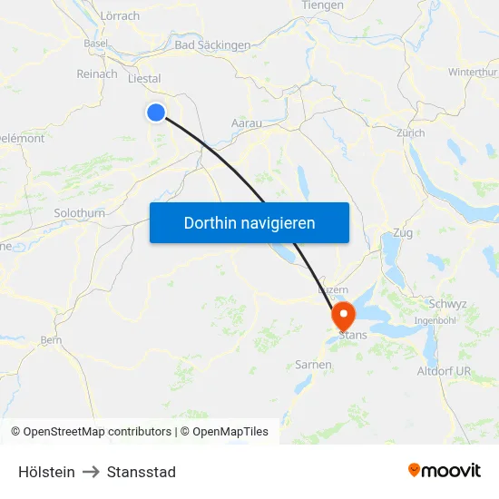 Hölstein to Stansstad map