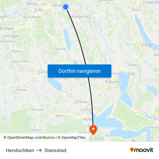 Hendschiken to Stansstad map