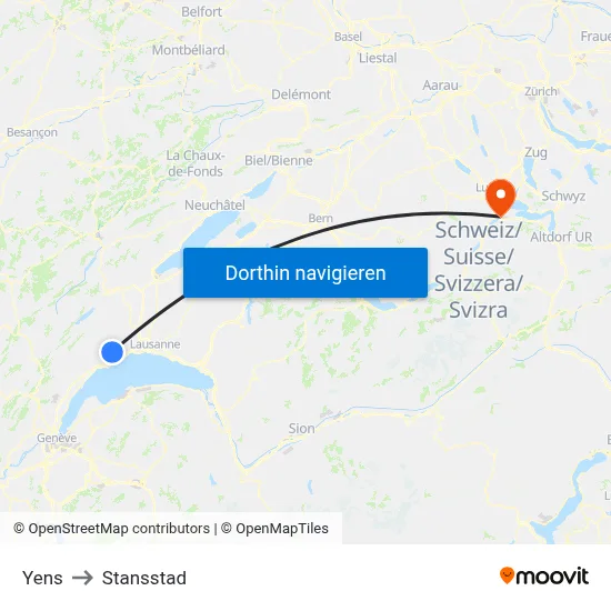 Yens to Stansstad map