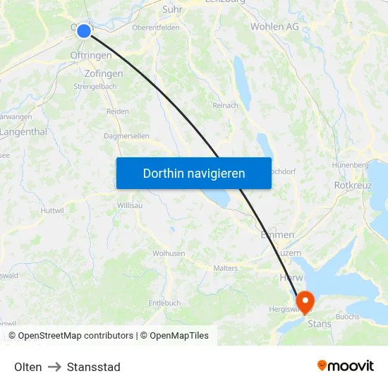 Olten to Stansstad map