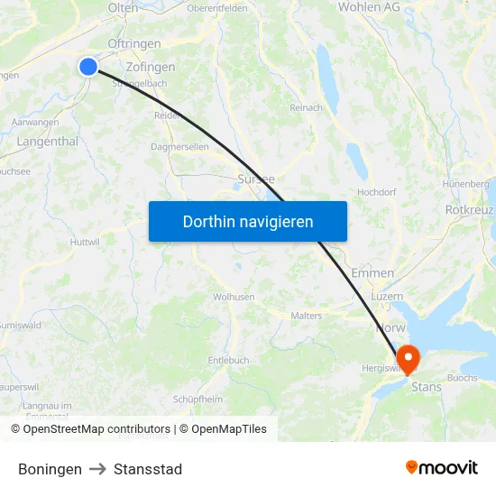 Boningen to Stansstad map