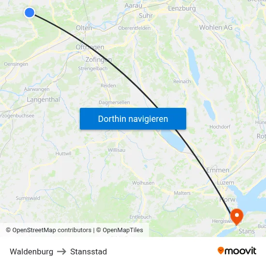 Waldenburg to Stansstad map