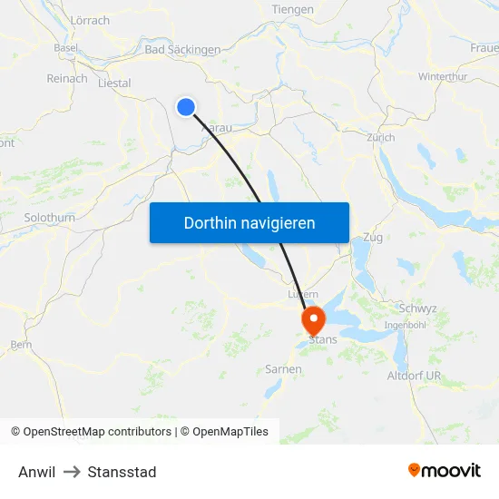 Anwil to Stansstad map