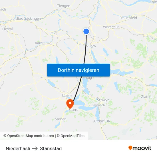 Niederhasli to Stansstad map
