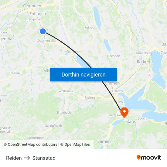 Reiden to Stansstad map