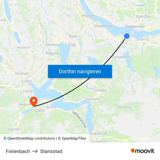 Freienbach to Stansstad map