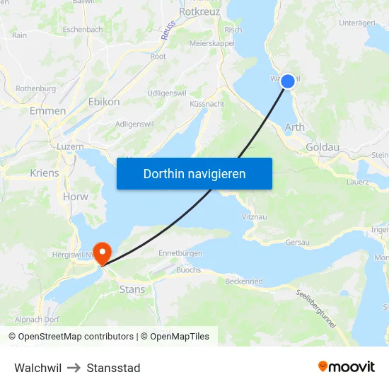 Walchwil to Stansstad map