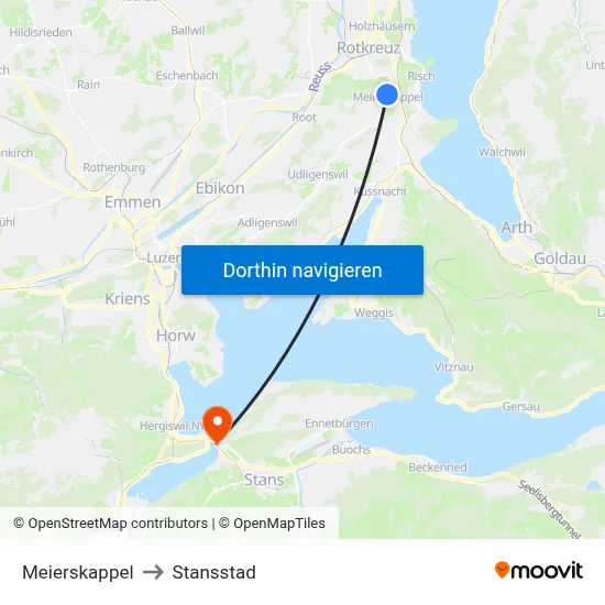 Meierskappel to Stansstad map