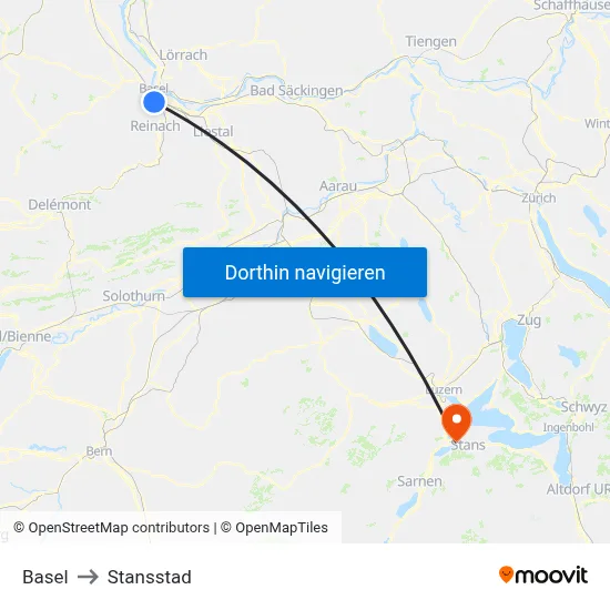 Basel to Stansstad map