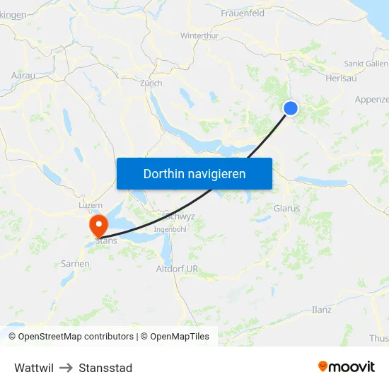 Wattwil to Stansstad map