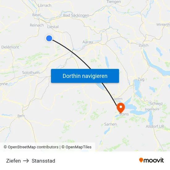 Ziefen to Stansstad map