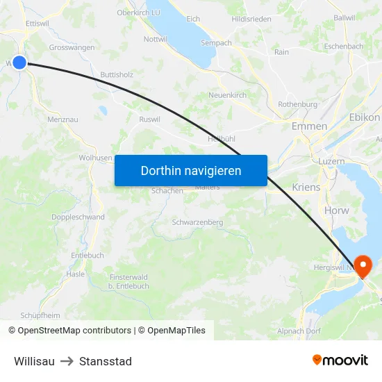 Willisau to Stansstad map
