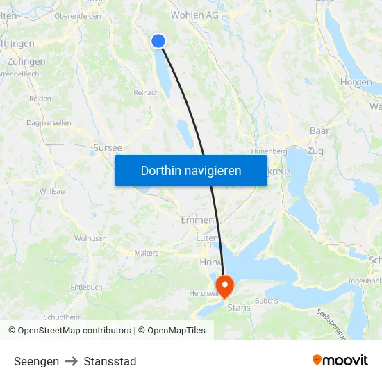 Seengen to Stansstad map