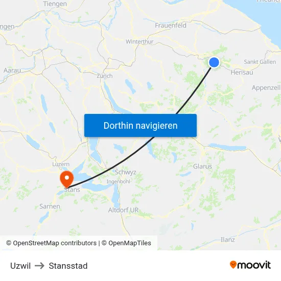 Uzwil to Stansstad map