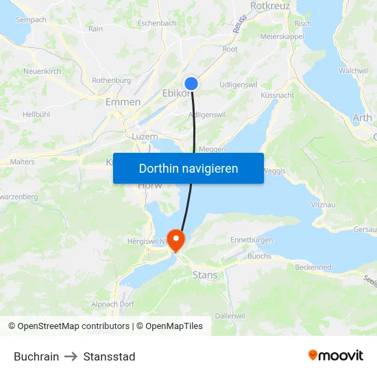 Buchrain to Stansstad map