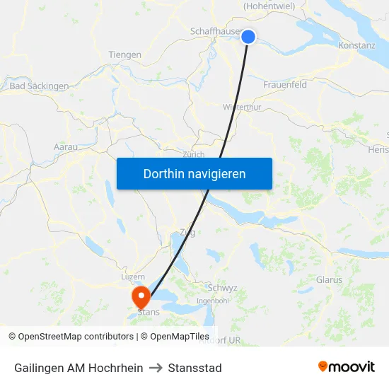 Gailingen AM Hochrhein to Stansstad map
