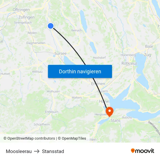 Moosleerau to Stansstad map