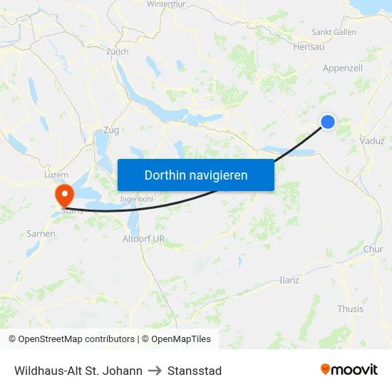 Wildhaus-Alt St. Johann to Stansstad map