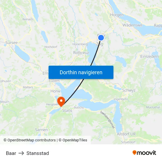 Baar to Stansstad map