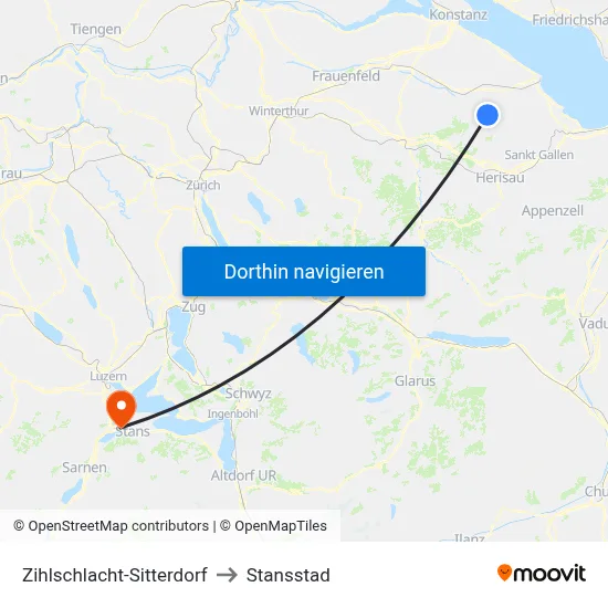 Zihlschlacht-Sitterdorf to Stansstad map