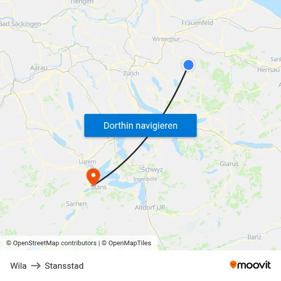 Wila to Stansstad map