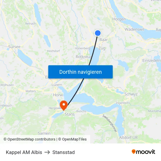 Kappel AM Albis to Stansstad map