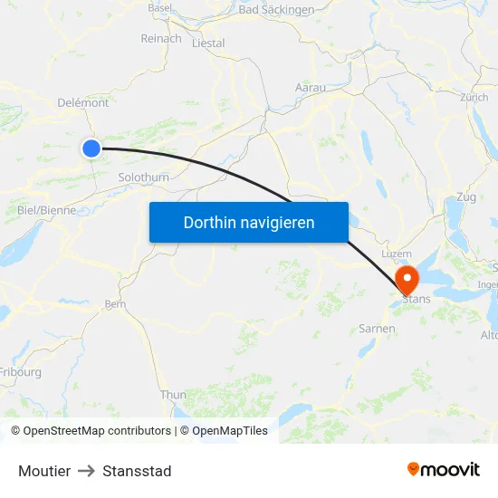 Moutier to Stansstad map