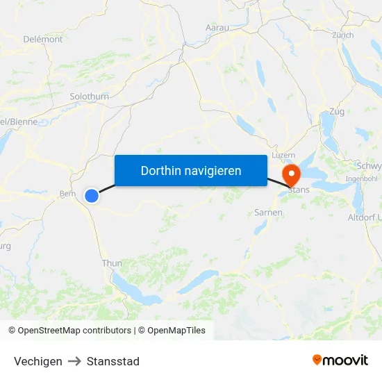 Vechigen to Stansstad map