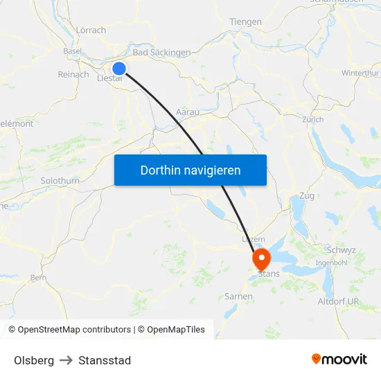 Olsberg to Stansstad map