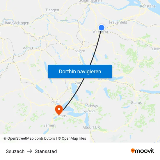 Seuzach to Stansstad map