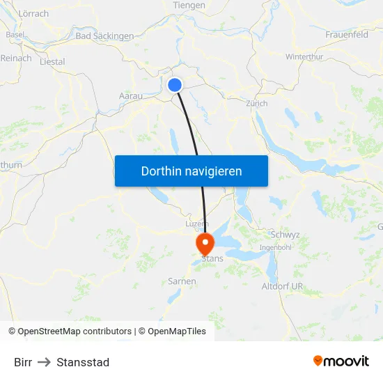 Birr to Stansstad map