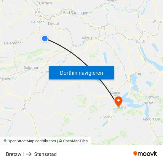 Bretzwil to Stansstad map