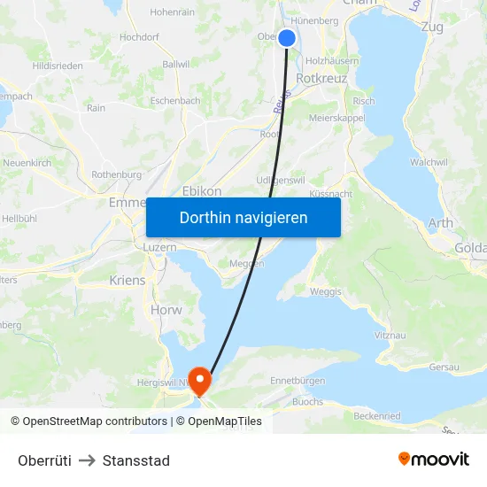 Oberrüti to Stansstad map