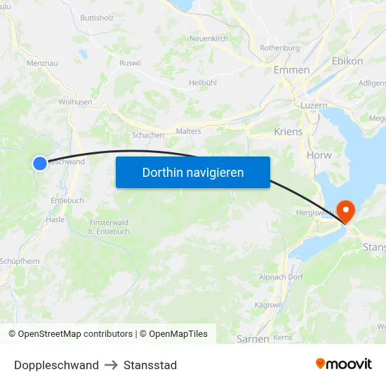 Doppleschwand to Stansstad map