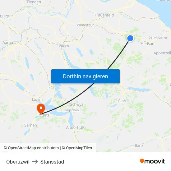 Oberuzwil to Stansstad map