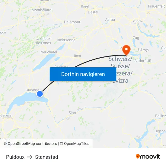 Puidoux to Stansstad map