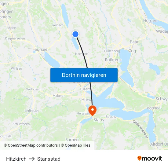 Hitzkirch to Stansstad map