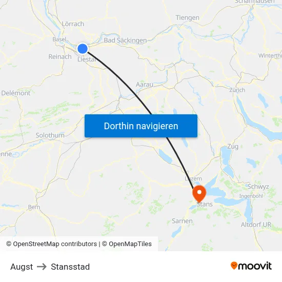 Augst to Stansstad map