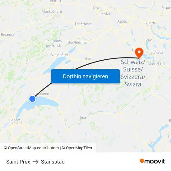 Saint-Prex to Stansstad map
