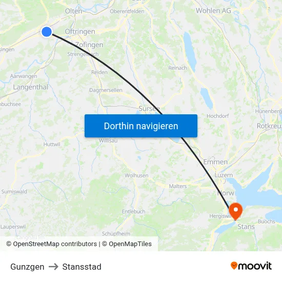 Gunzgen to Stansstad map